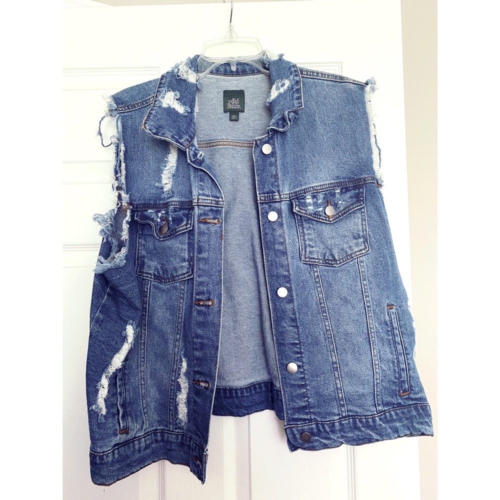 Distressed Denim Cutoff Jacket